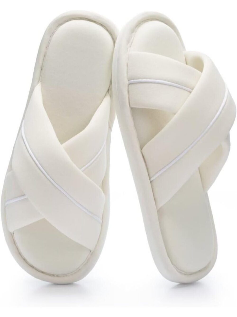 Women's Beige Memory Foam Comfort Cotton Non-Slip Band Open Toe Slipper Shoes